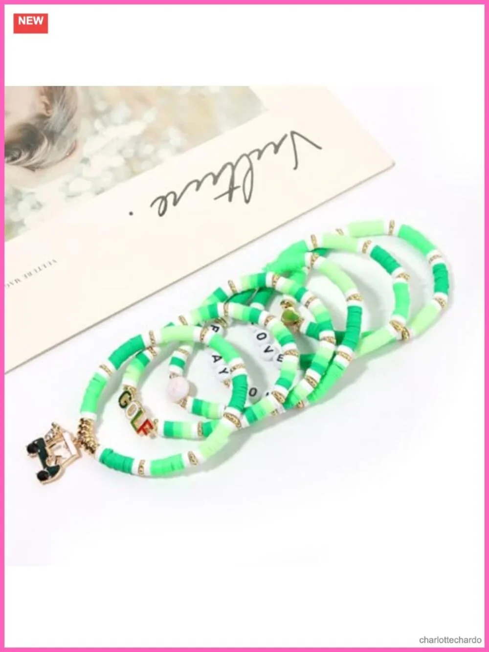 Golf Themed Heishi Clay Beaded Stretch Bracelet Stackable Set Women Accessories